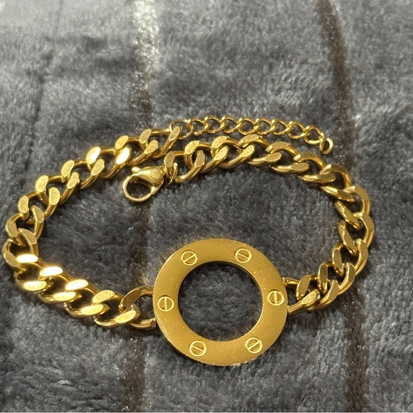 18K Gold-Plated Stainless Steel Link Chain Screw Circle Bracelet - Picture 5 of 5